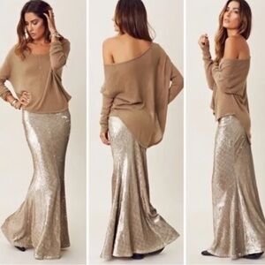 LINE + DOT Gold Sequin Mermaid Maxi Skirt Small‎ Petite Party Holiday Sirene New